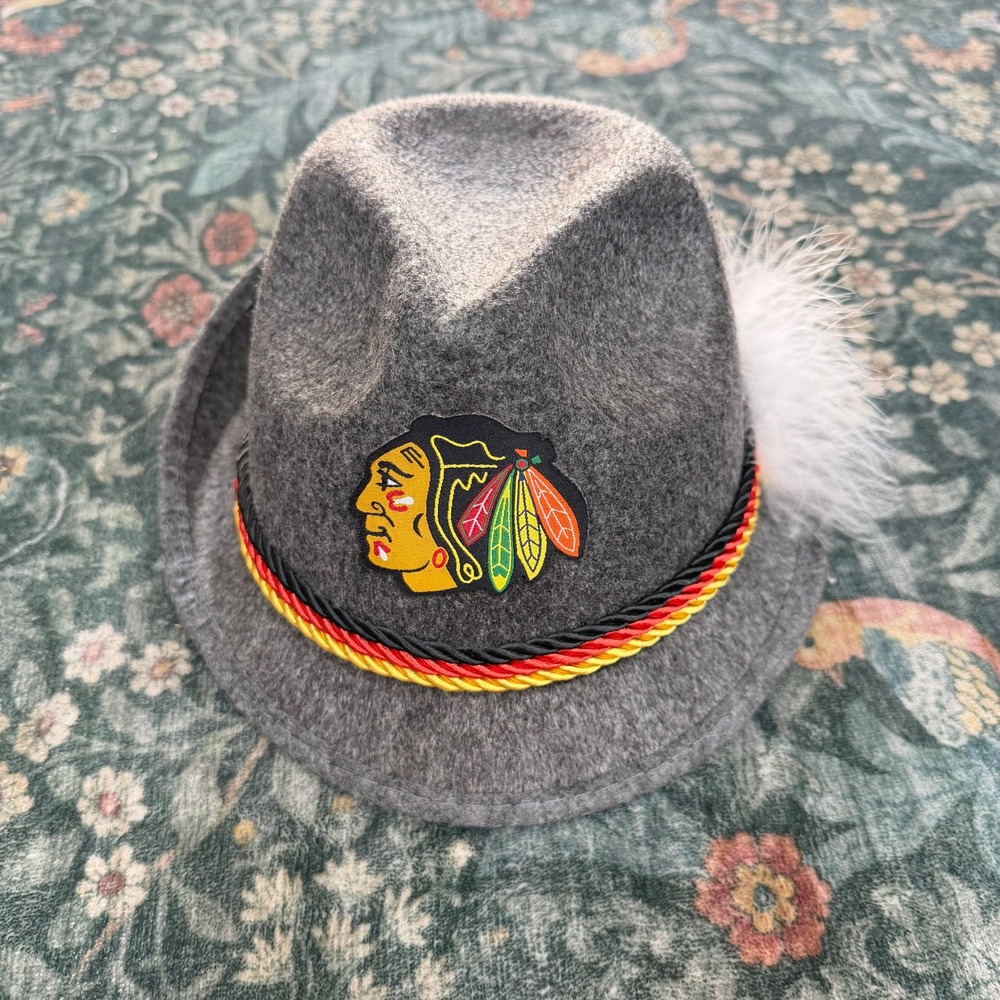 Chicago‎ Blackhawks Grey Alpine Tyrolean Oktoberfest Hat Feather